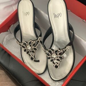 Impo Black Sandals with Jewel Accents
